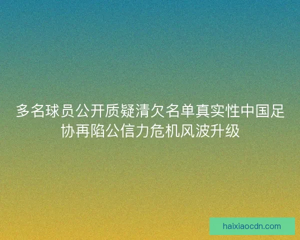 多名球员公开质疑清欠名单真实性中国足协再陷公信力危机风波升级